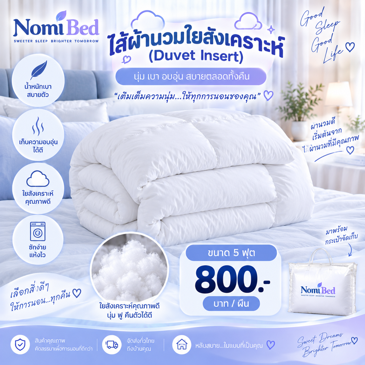 ไส้ผ้านวมใยสังเคราะห์ (Duvet Insert)ขนาด 5 ฟุต
